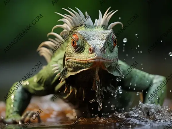 In a frame: the plumed basilisk captured in an aquatic hurdle