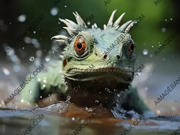 A frame for the photograph of the plumed basilisk in an aquatic hurdle