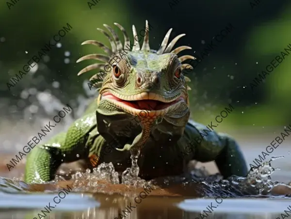 Plumed basilisk in an aquatic hurdle beautifully framed