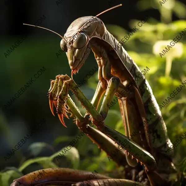 In a frame: the patient praying mantis captured in a stealthy pose