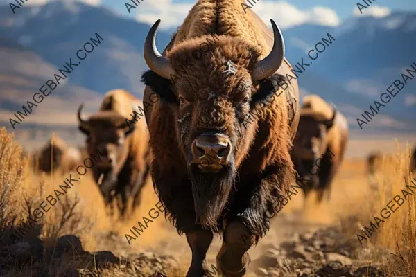 A frame for the photograph of the roaming herd of bison