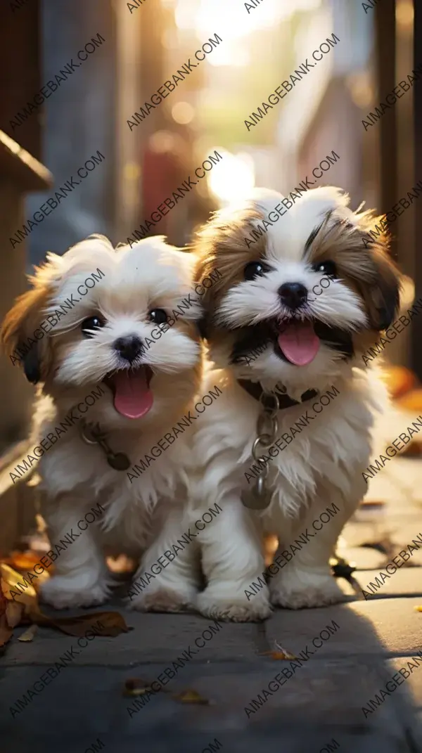 Smiling Shih Tzu Puppy Duo at Play