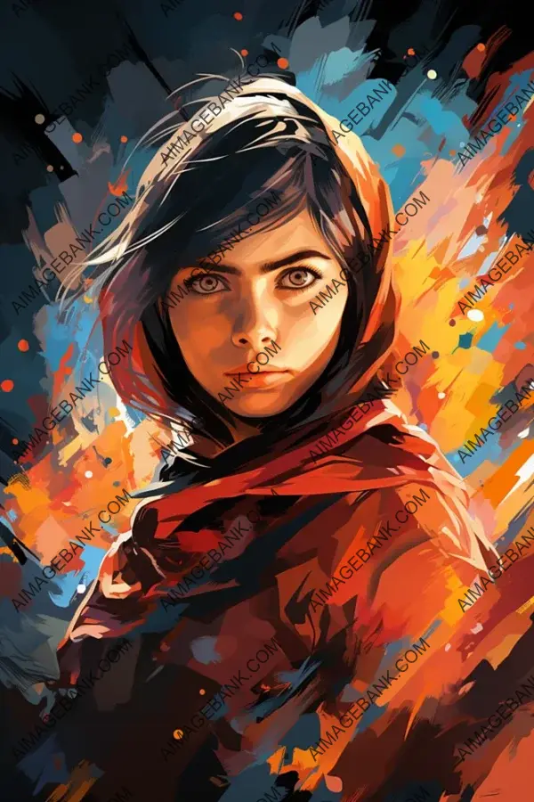 Create Determined Portrait of Malala Yousafzai in Vector