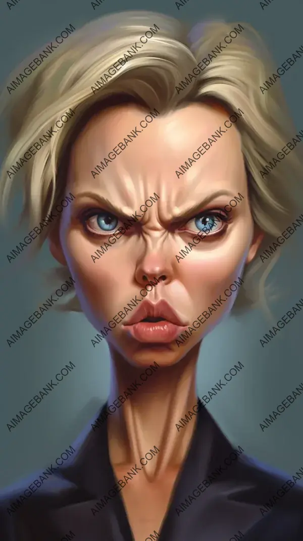 Charlize therons caricature: Dynamic Caricature of Charismatic Elegance.