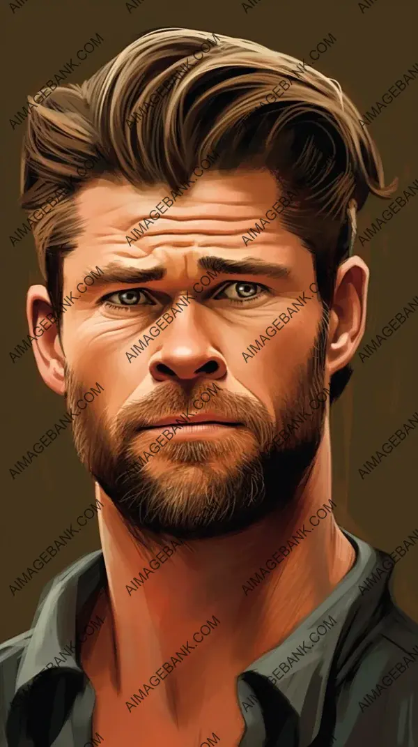 Chris hemsworths caricature: Playful Caricature with Dynamic Expression.