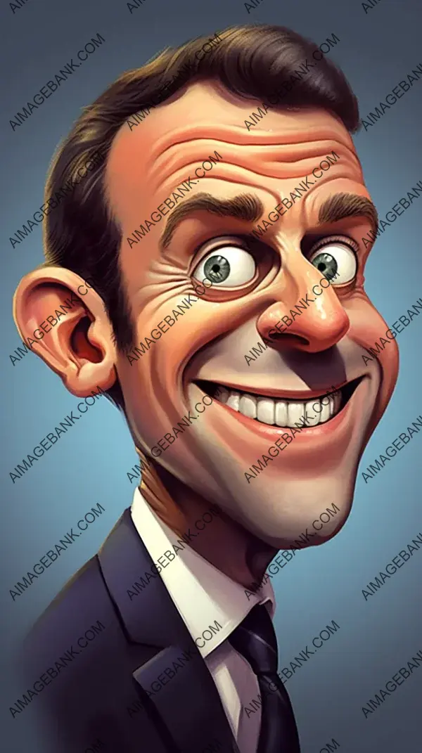 Emmanuel macrons caricature: Dynamic Caricature of Captivating Charm.