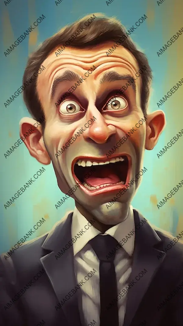 Emmanuel macrons caricature: Playful 3D Expression of Charisma.