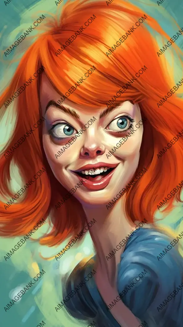 Emma stones caricature: Dynamic Caricature of Captivating Charm.