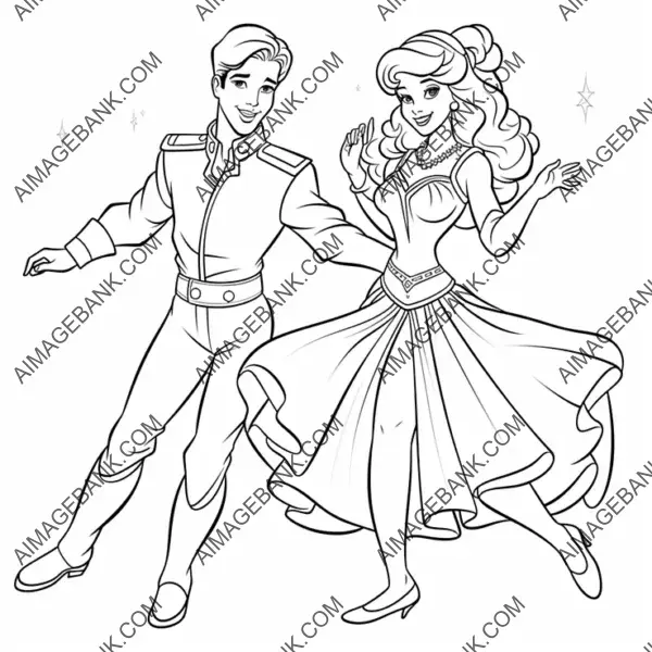 Join the dance of Barbie and Ken with this captivating coloring page.