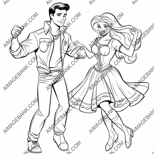 Capture the elegance of Barbie and Ken&#8217;s dance through your vibrant coloring.