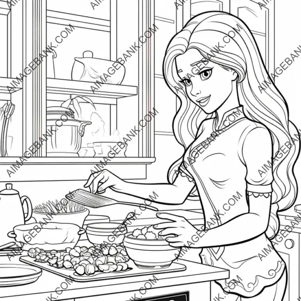 Explore the joy of cooking and coloring with Barbie in this isolated scene.