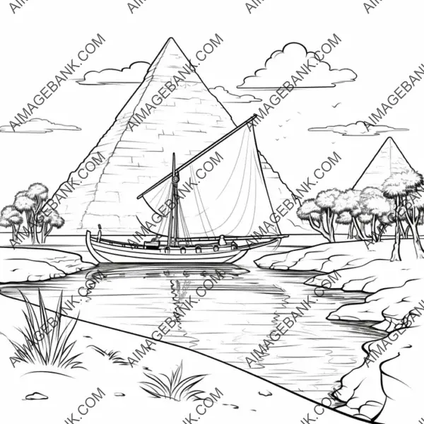 Immerse yourself in the magic of ancient Egypt with this coloring page of kids near the tranquil Nile River.