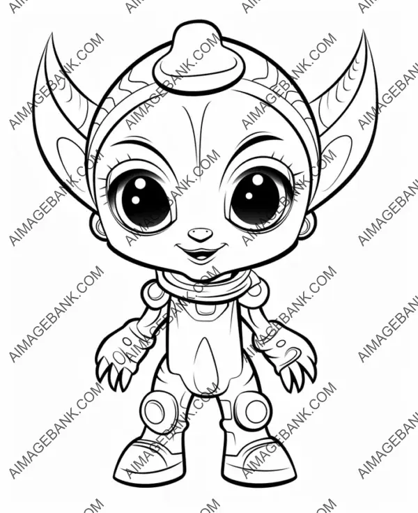Adorable baby alien in cartoon style, no shading