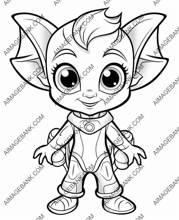 Charming cartoon baby alien, no shading, for coloring