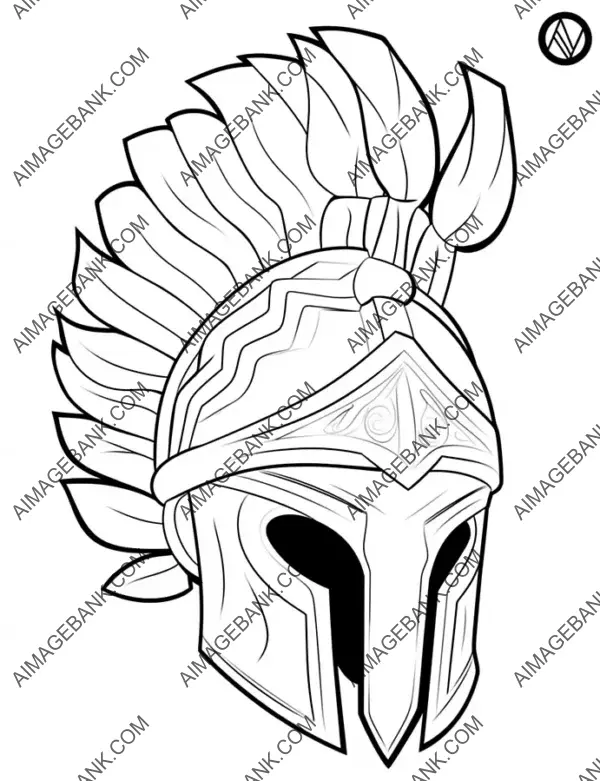 Ares, the Fierce God of War, Adorned in Helmet and Spear, in Coloring Form