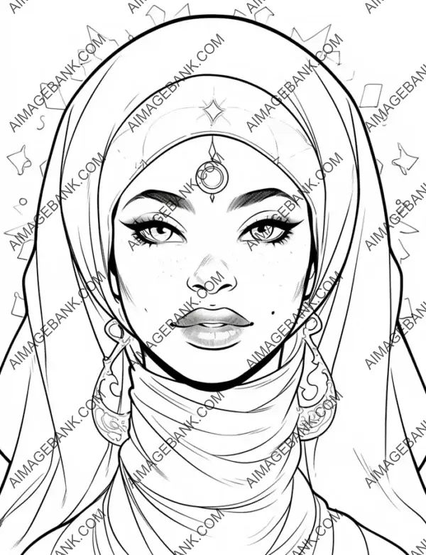 Close-up view of animated charismatic Muslim goddess