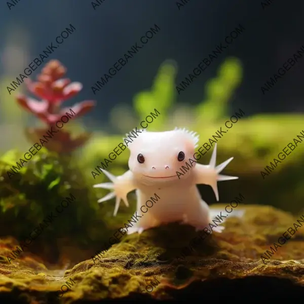 In a white tank, a cute axolotl thrives as an aquatic wonder.