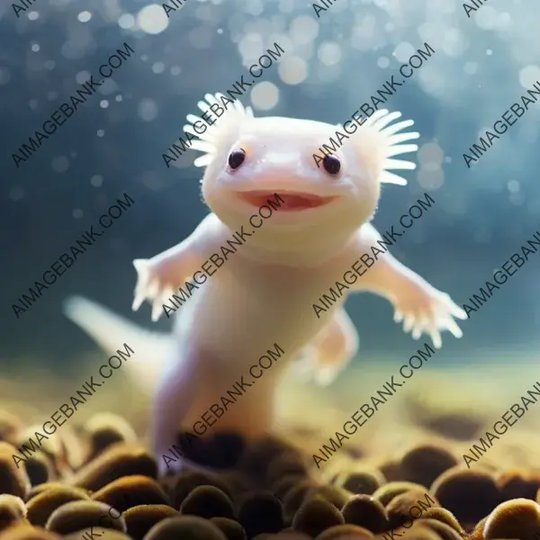 The white tank hosts a charming aquatic creature: the axolotl.