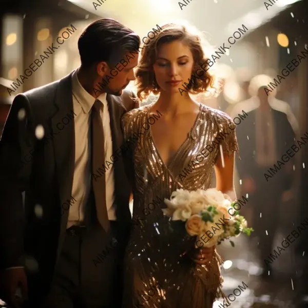 The vintage-inspired bride wears a gown by the iconic Jenny Packham.