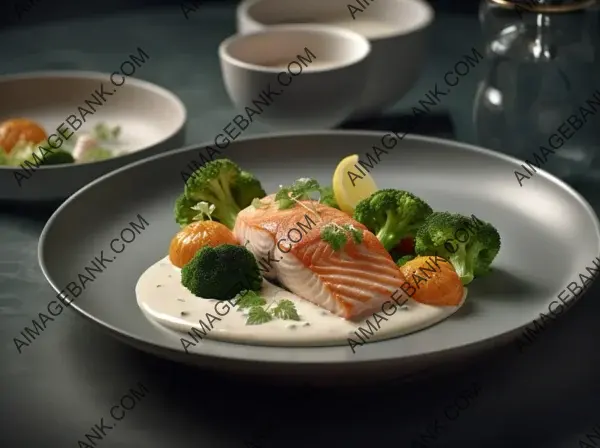 Let the salmon preparation with potatoes and broccoli in a flavorful sauce tantalize your senses.