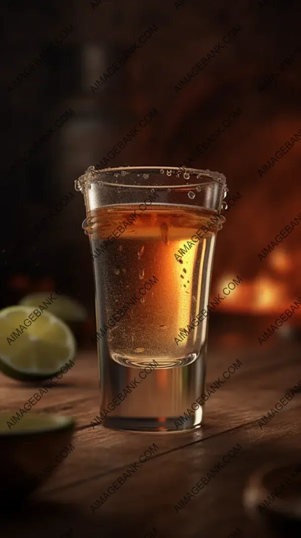 Take a shot of the most delicious tequila amidst light particles and a hazy atmosphere.