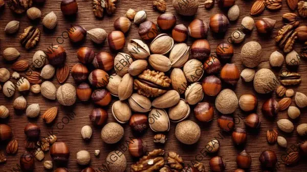 Discover the beauty and variety of nuts showcased in a symmetrical arrangement in this photo.