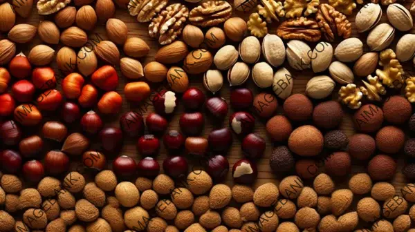 Let the symmetrical arrangement in this photo take you on a journey through the fascinating world of nuts.