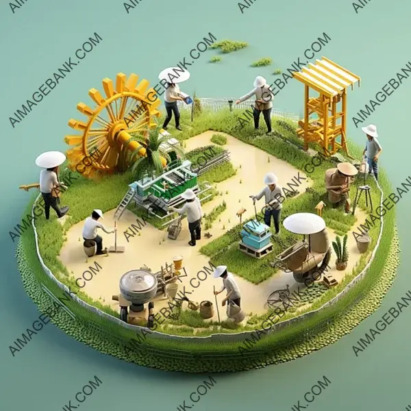 Discover Isometric Rice Planting Scene.