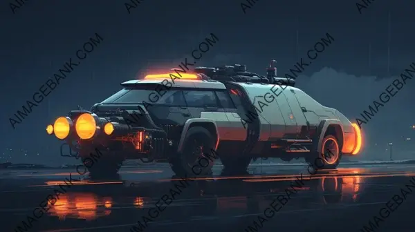 Visualize Futuristic Utilitarian Car in Cyberpunk.