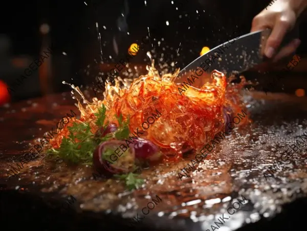 Experience Culinary Precision with an Extreme Close-Up of a Chef&#8217;s Knife Slicing