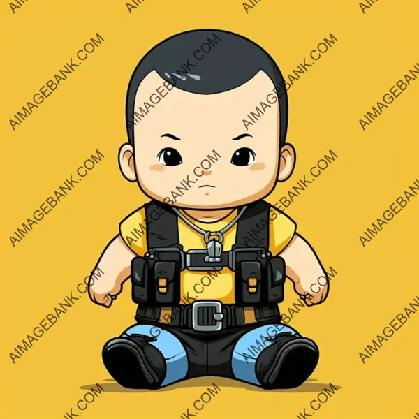 Baby design flexing strong arms in bulletproof outfit