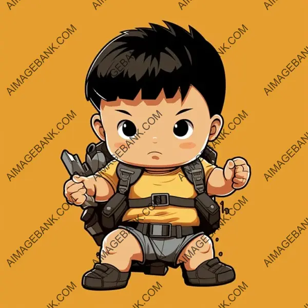 Strong baby flexing muscles in bulletproof attire