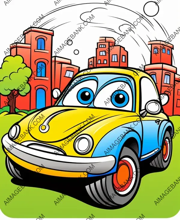 Colorful cartoon style of a cheerful little car