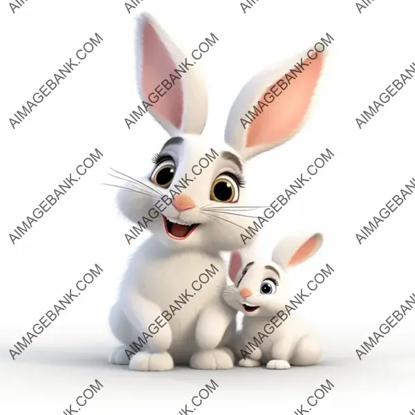 Cartoon bunny in a Disney-style on a white background