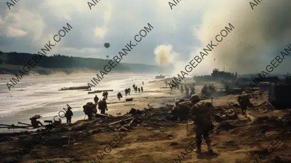 Coastal Impressions: Panoramic Views of Omaha Beach&#8217;s Landing Crafts