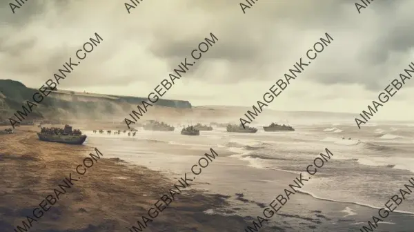 Seaside Spectacle: Panoramic Views of Landing Crafts at Omaha Beach