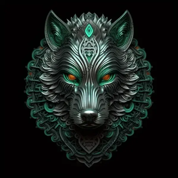 Ethnic ornaments viking enigmatic wolf background