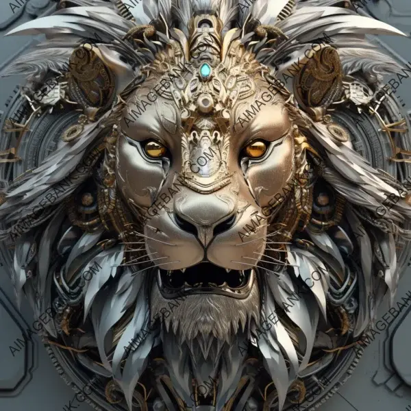 Lion face made chrom 16k uhd fierce