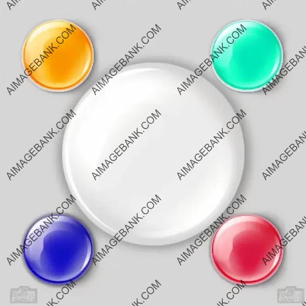 Isolated White Background: Set of Eight Round Transparent Buttons