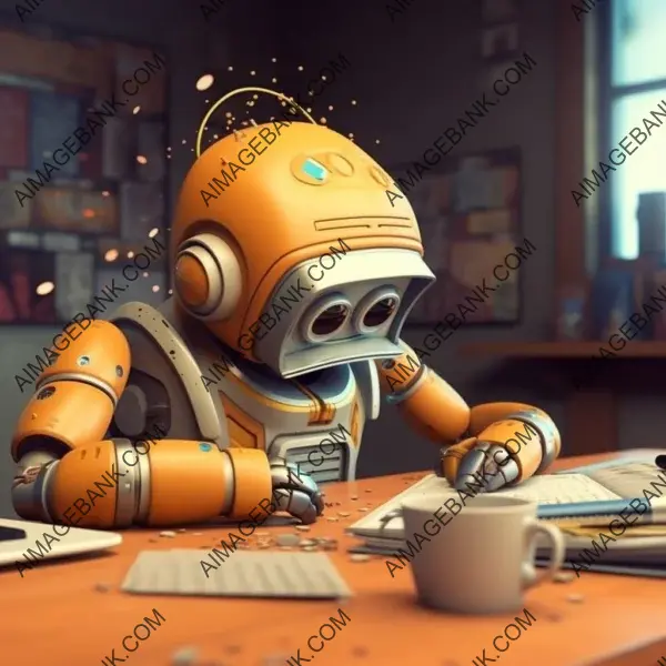 3d style funny looking robot designer character work charming