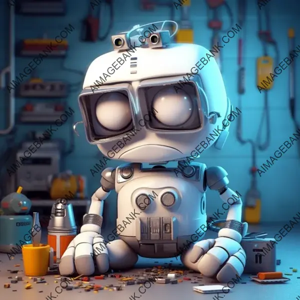 3d style funny looking robot designer character work vibrant