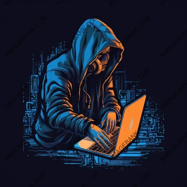 Album covera hooded man uses laptop keyboard intriguing