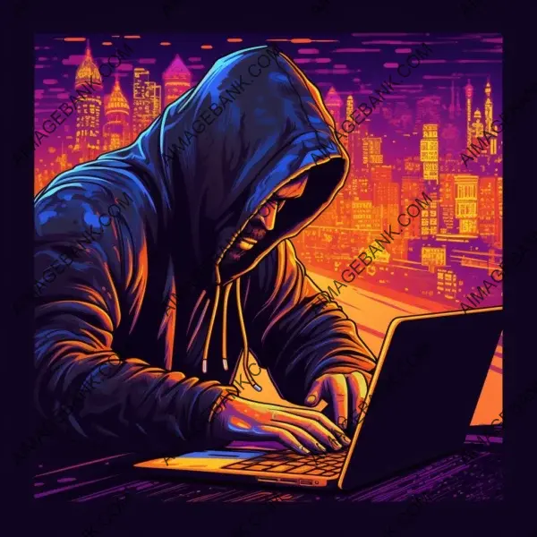 Album covera hooded man uses laptop keyboard mesmerizing