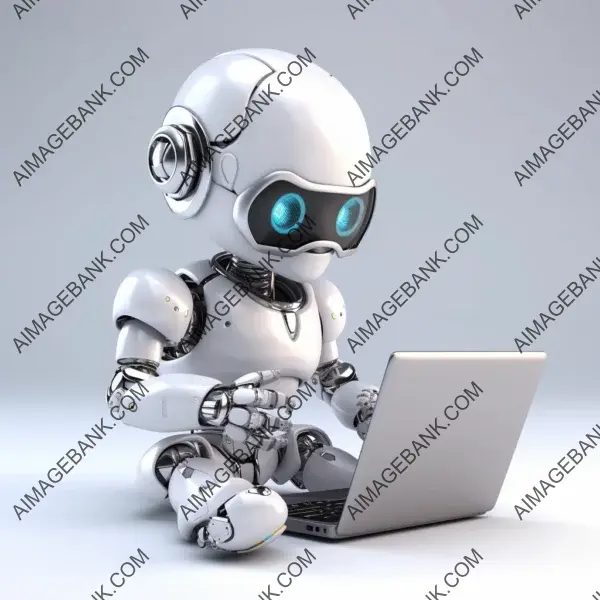 Cute robot working computer endearing