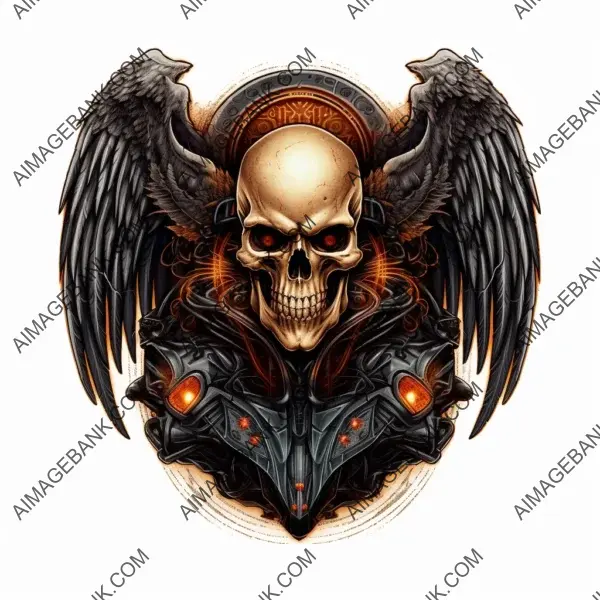 Fiery Wings: Dusty Skull with Burning Flames