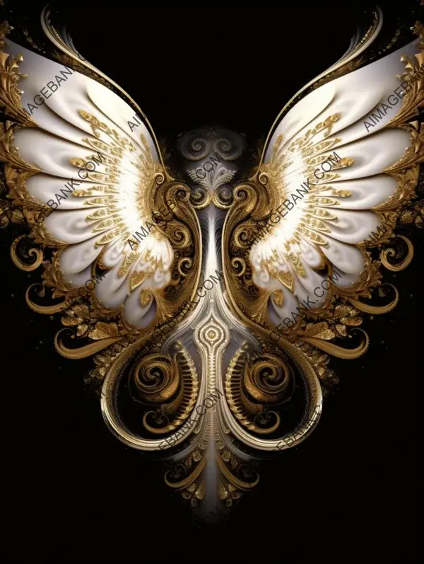 Intricate Fractal Angel Wings: Hyper-Detailed and White Background