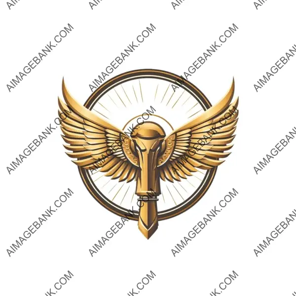 Luxurious Circle of Wings: Golden Bullet Logo with White Background