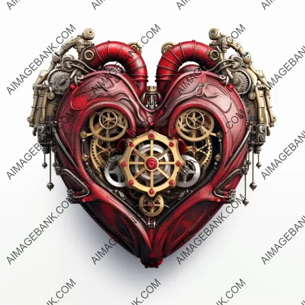 Heart of Steampunk: Fantasy Realism Style with White Background