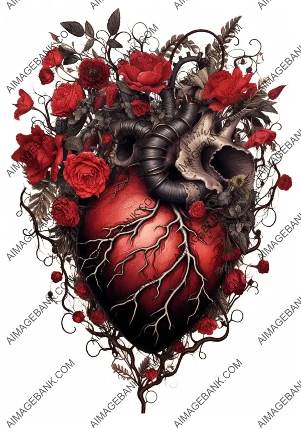 Gothic Floral Anatomical Heart: Clipart with Quality Details