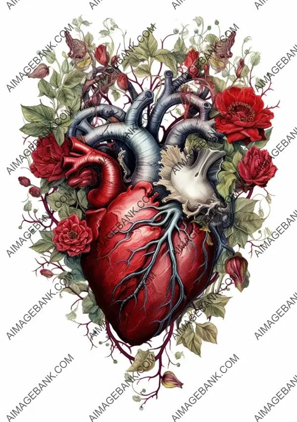 Clipart with Quality Details: Gothic Floral Anatomical Heart